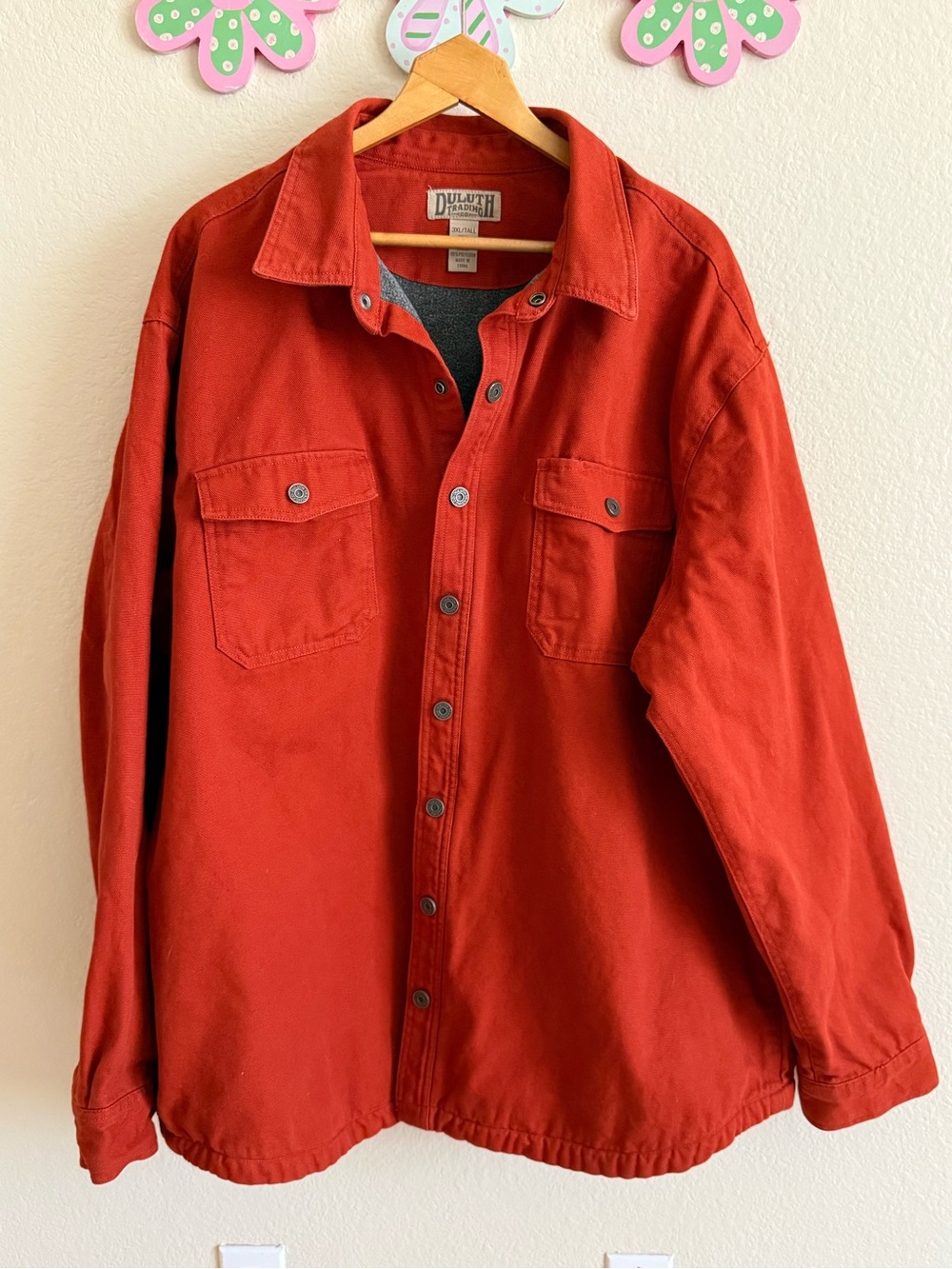 Duluth Trading Co Rust Red Button-Up Shirt Jacket